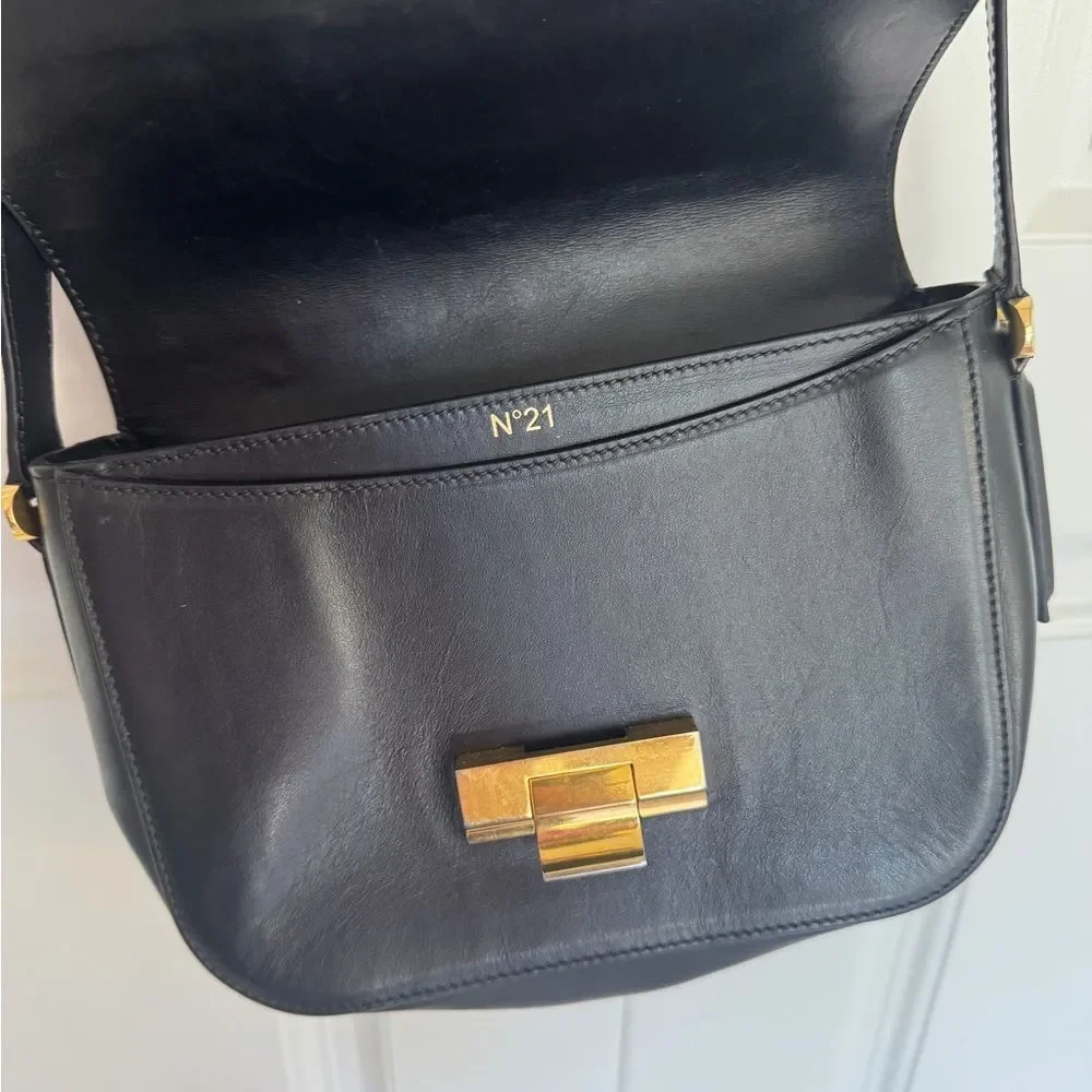 N21 Black Leather Shoulder Bag Gold Hardware Made in Italy $1,100